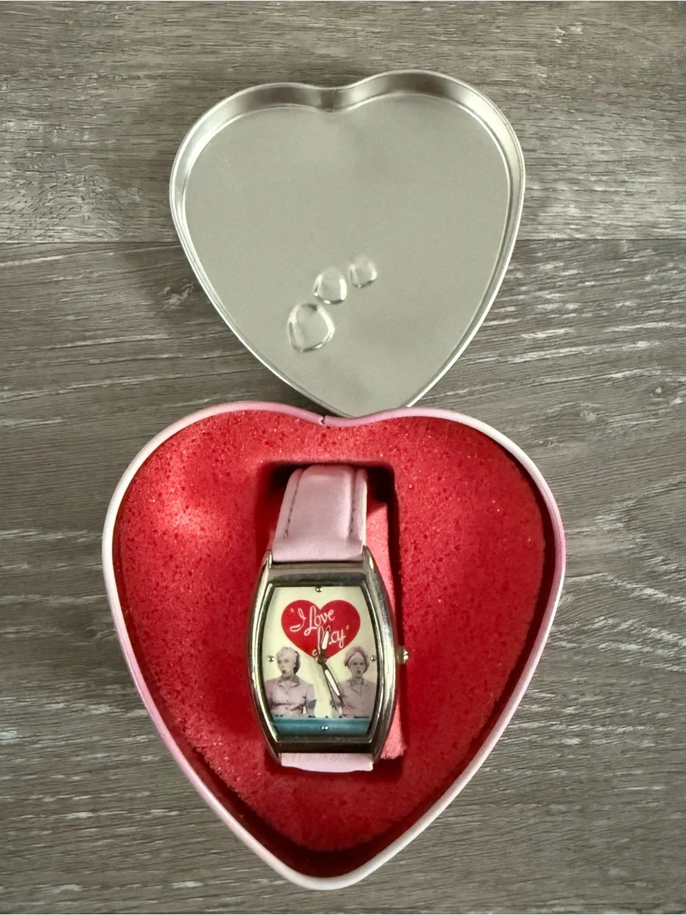 I Love Lucy Chocolate Factory Collectible Wristwatch in Heart Shaped Tin.